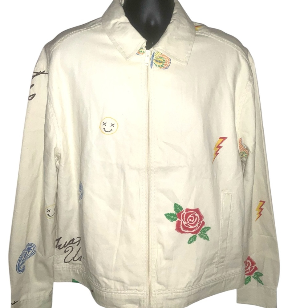 Embroidered Cream Jacket with Rose and Lightning Designs